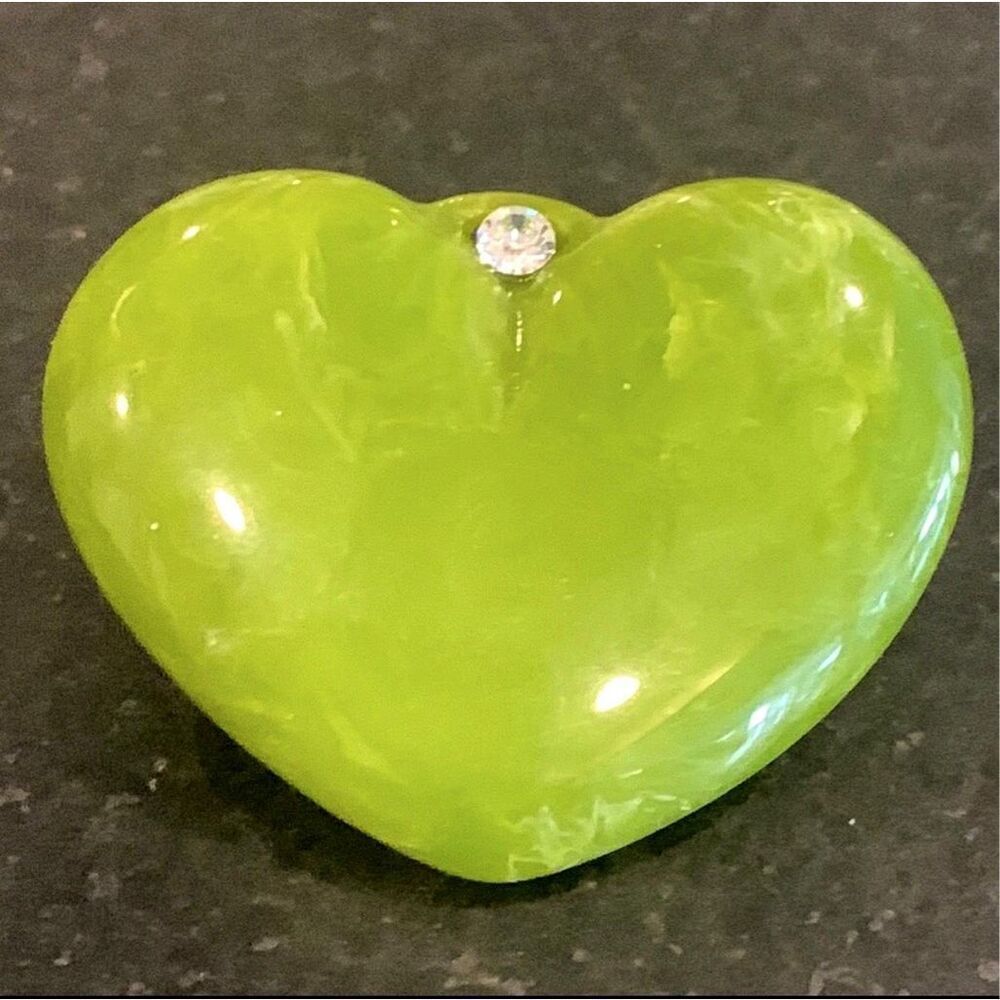 Vintage 1960s Green Puffy Heart Brooch Pin - Retro Charm
